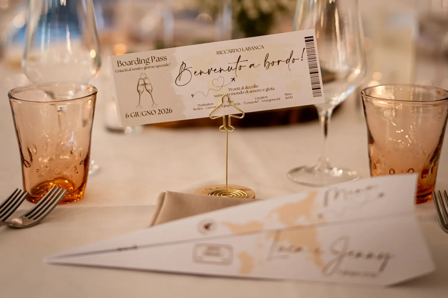 Segnaposto boarding pass e menu aeroplanino, tema viaggio